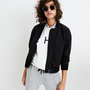 Madewell Womens Black Side-Zip Bomber Jacket Satin NWT Size Medium Lightweight